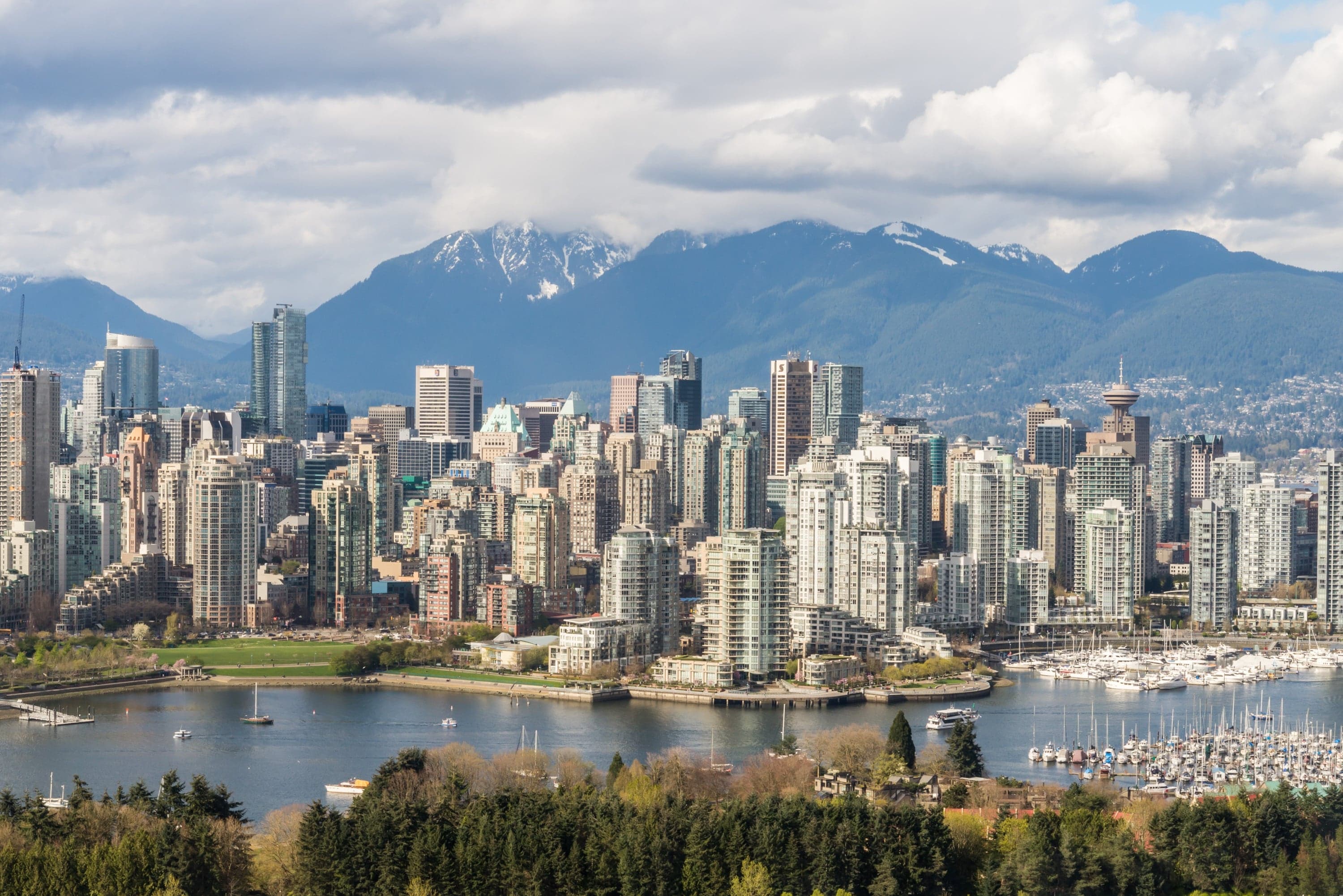 Downtown Vancouver high-rises with the North Shore mountains behind